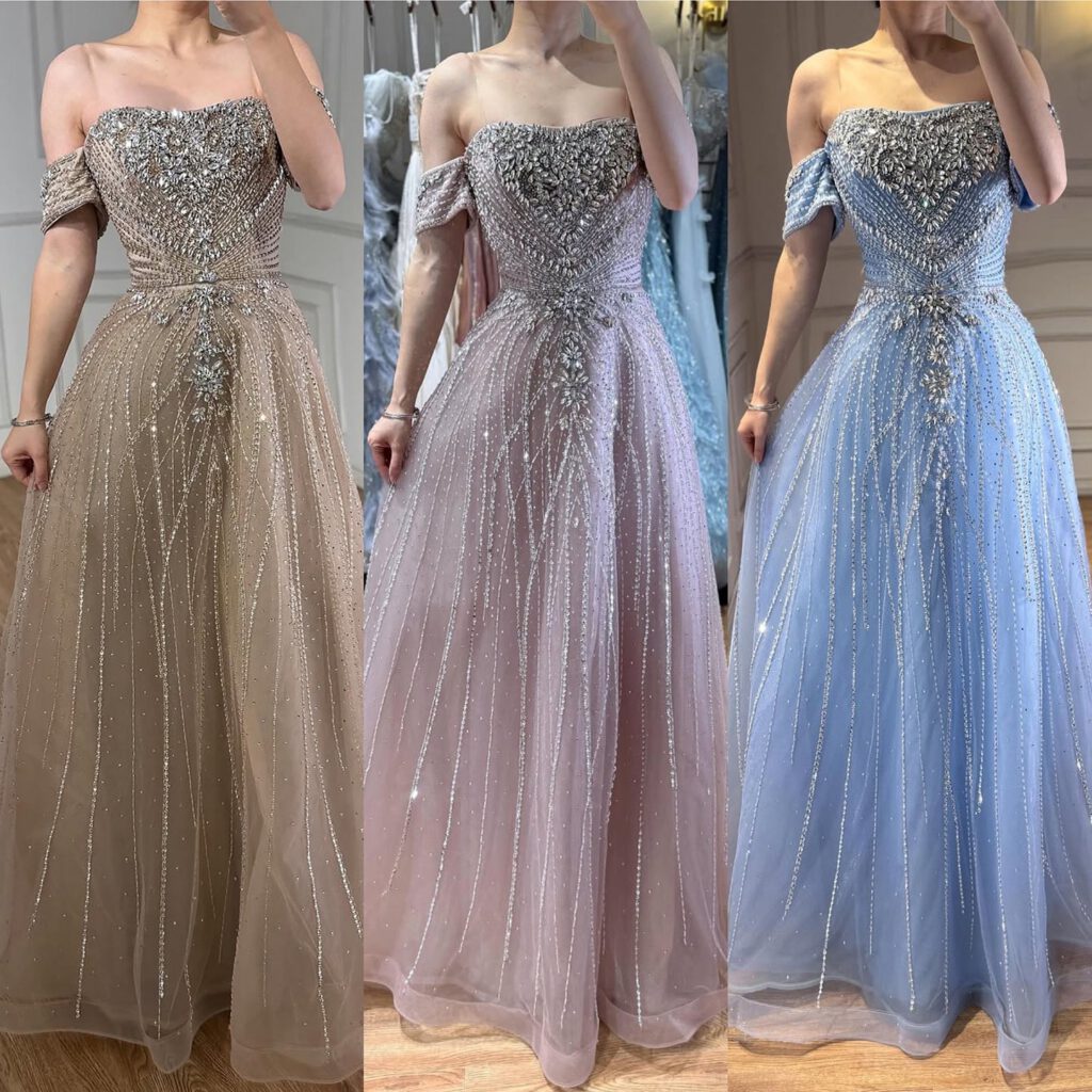 Nove Dress nude A-Linie Abendkleid mit Perlenstickerei und trägerlosem Schnitt im arabischen - Look 2