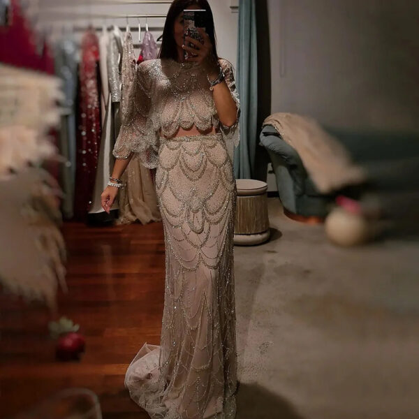 Nove Dress Nude Beaded Two-Piece Evening Dress - Style LA72462 1 - Nove Dress