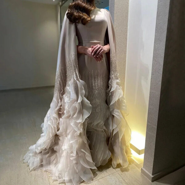 Nove Dress Nude Cape Sleeve Mermaid Evening Dress 1 - Nove Dress