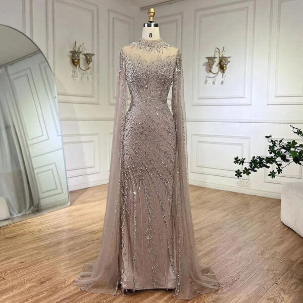 Nove Dress Nude Cape Sleeve Mermaid Modest Evening Dress 1 - Nove Dress