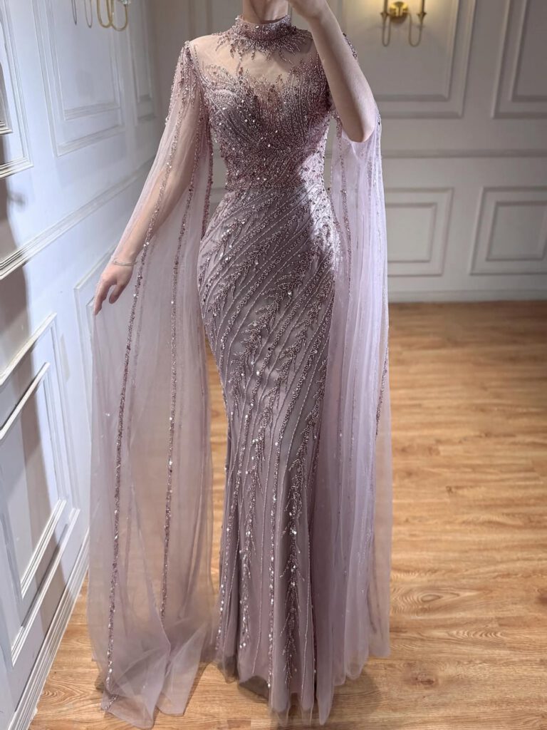 Nove Dress فستان سهرة نود حورية البحر أكمام كيب محتشم