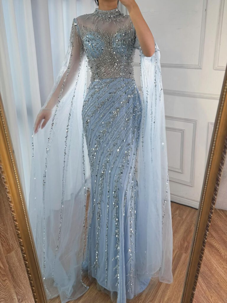 Nove Dress فستان سهرة نود حورية البحر أكمام كيب محتشم