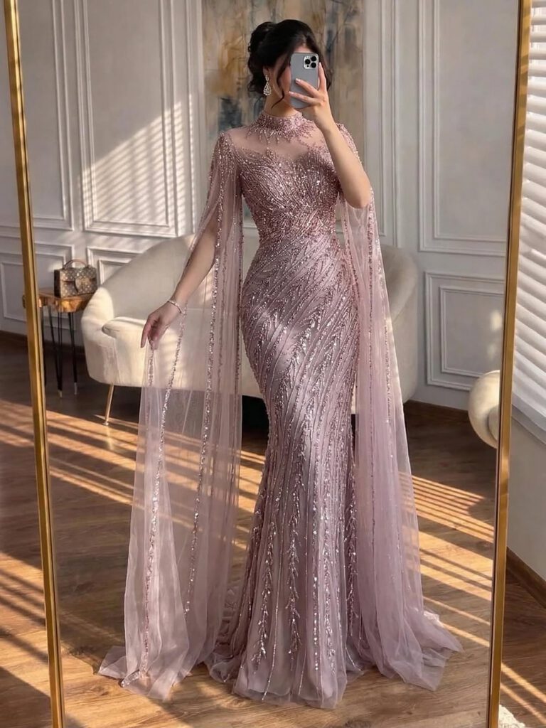 Nove Dress فستان سهرة نود حورية البحر أكمام كيب محتشم