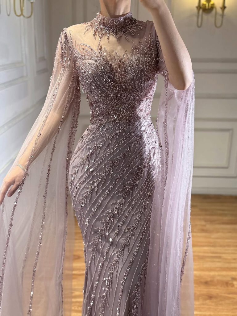 Nove Dress فستان سهرة نود حورية البحر أكمام كيب محتشم
