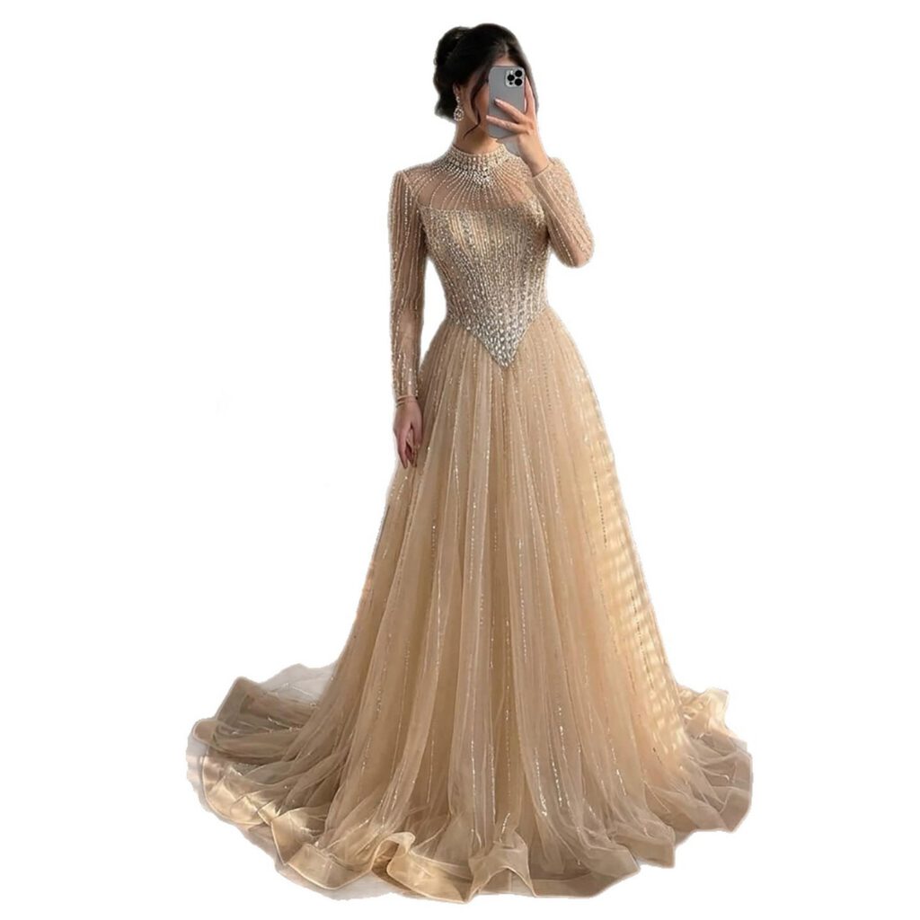 Nove Dress Nude Crystal Beaded A-Line Evening Dress