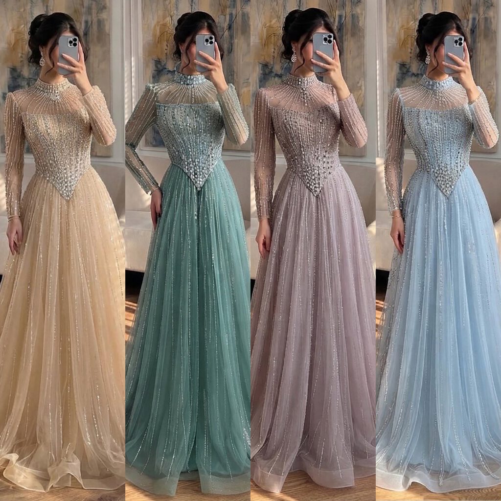 Nove Dress Nude Crystal Beaded A-Line Evening Dress