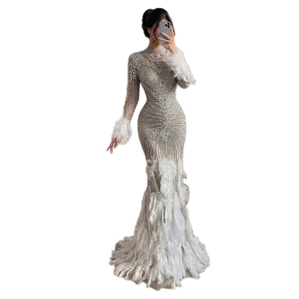 Nove Dress فستان سهرة نود حورية البحر مطعم بالكريستال ريش