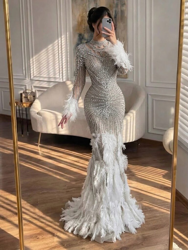 Nove Dress فستان سهرة نود حورية البحر مطعم بالكريستال ريش