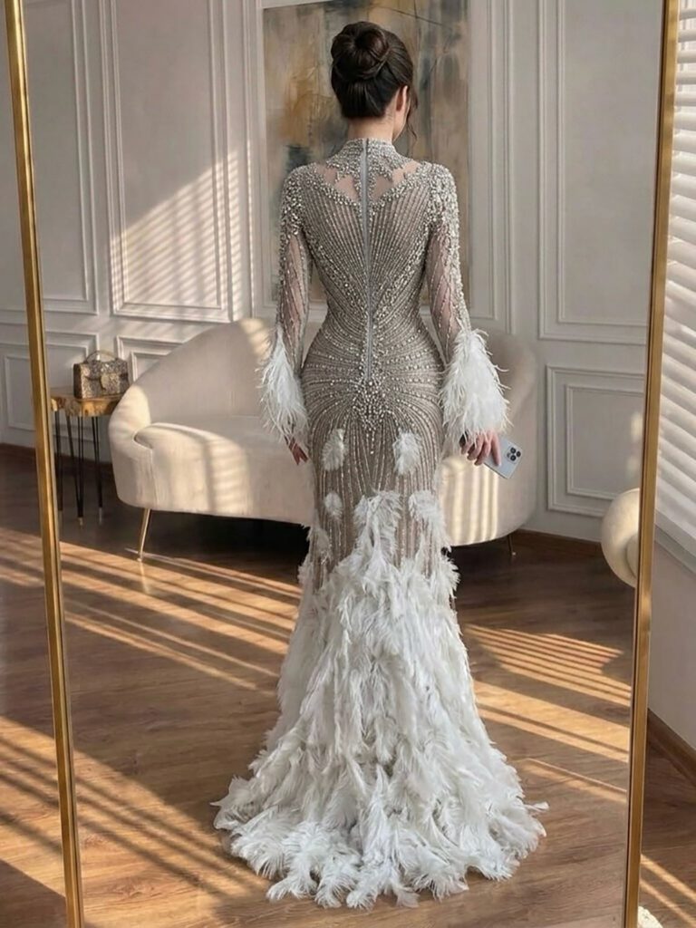 Nove Dress فستان سهرة نود حورية البحر مطعم بالكريستال ريش