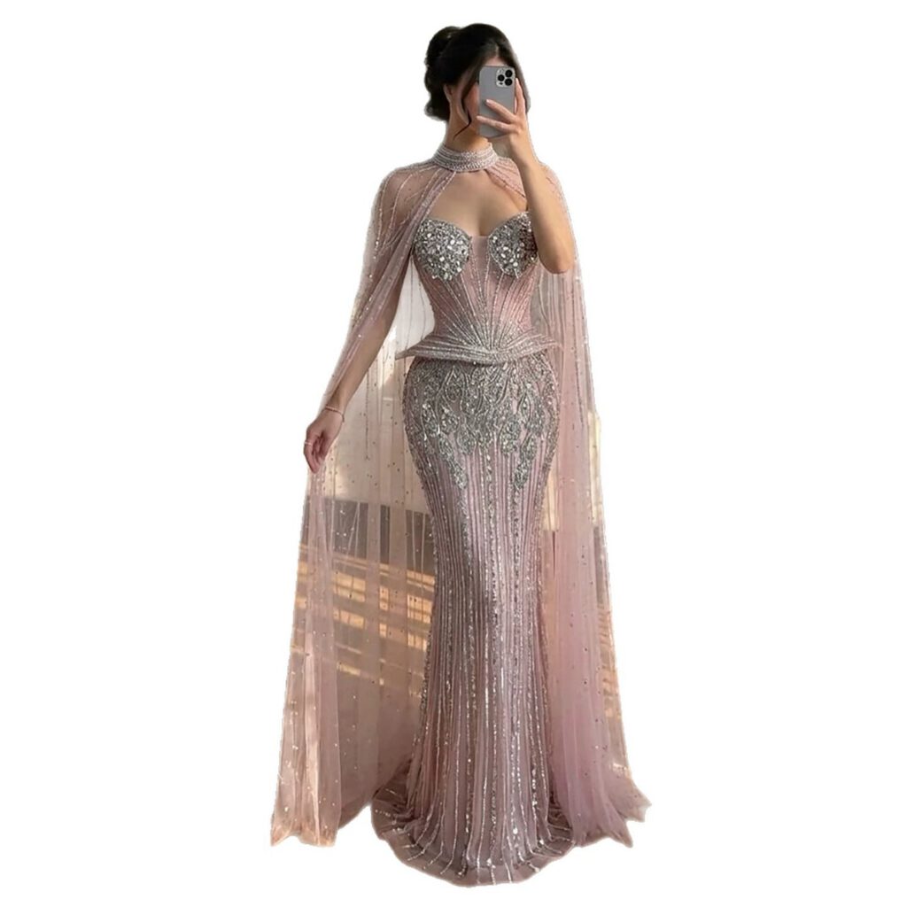 Nove Dress nude Meerjungfrau Abendkleid mit Kristallbesatz und hochgeschlossen