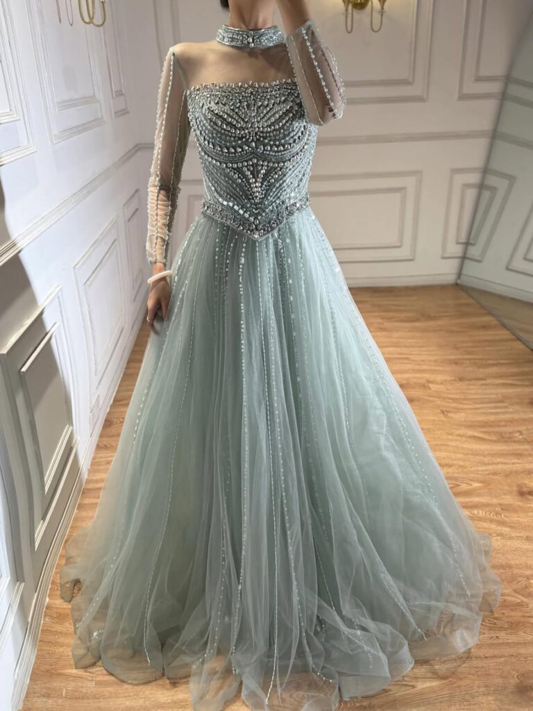 Nove Dress فستان سهرة نود قصة A-line مطعم بالكريستال أكمام طويلة