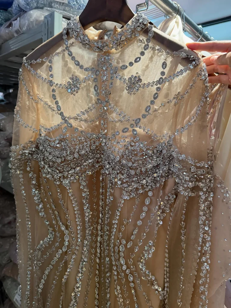 Nove Dress Nude Crystal Beaded Long Sleeve High Neck Mermaid Prom Evening Dress