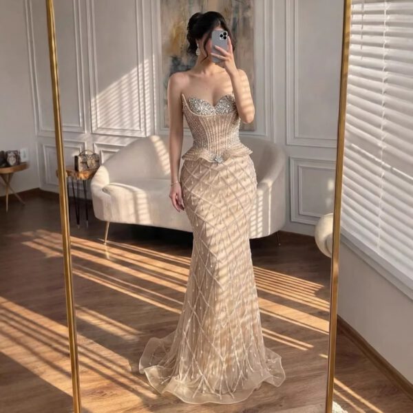 Nove Dress Nude Crystal Beaded Mermaid Evening Dress - Style LA73400A 1 - Nove Dress