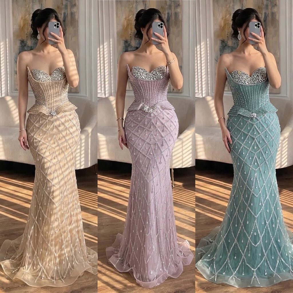 Nove Dress Nude Crystal Beaded Mermaid Evening Dress - Style