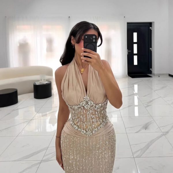 Nove Dress Nude Crystal Beaded Mermaid Evening Dress - Style LA73635 1 - Nove Dress