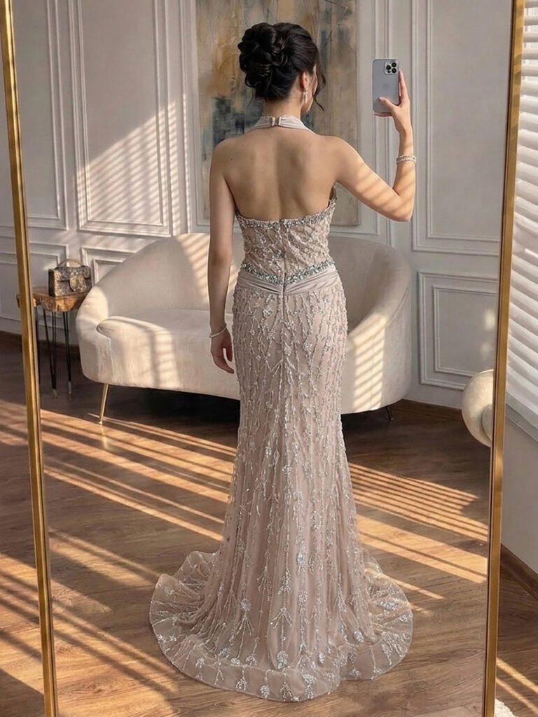 Nove Dress nude Meerjungfrau Abendkleid mit Kristallbesatz