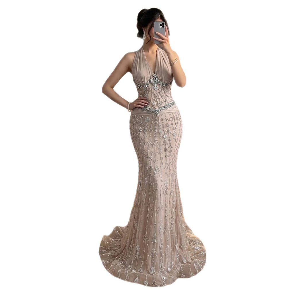 Nove Dress nude Meerjungfrau Abendkleid mit Kristallbesatz