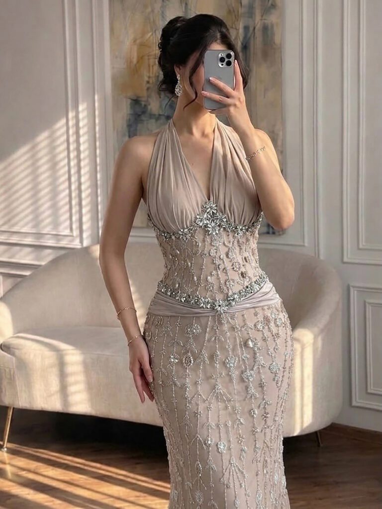 Nove Dress nude Meerjungfrau Abendkleid mit Kristallbesatz