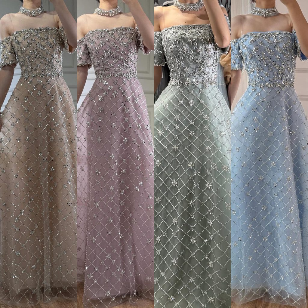 Nove Dress فستان سهرة نود قصة A-line مطعم بالكريستال مكشوف الكتفين