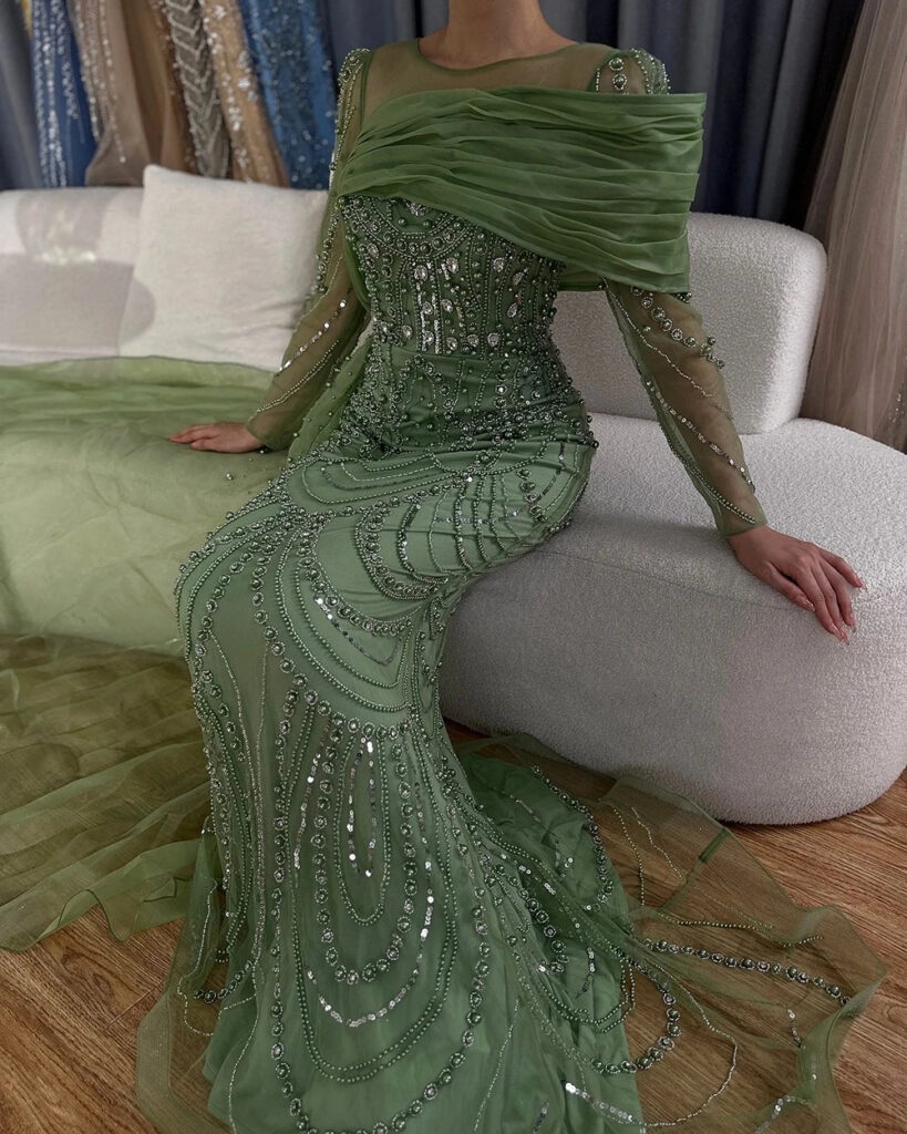 Nove Dress Nude Overskirt Mermaid Evening Dress