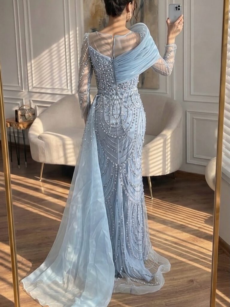 Nove Dress Nude Overskirt Mermaid Evening Dress
