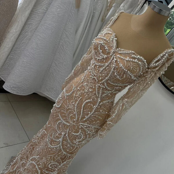 Nove Dress Nude Pearl Beaded Mermaid Arabic Evening Dress - Style LA72648 1 - Nove Dress