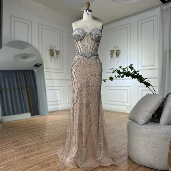 Nove Dress Nude Pearl Beaded Mermaid Arabic Evening Dress - Style LA72865 1 - Nove Dress
