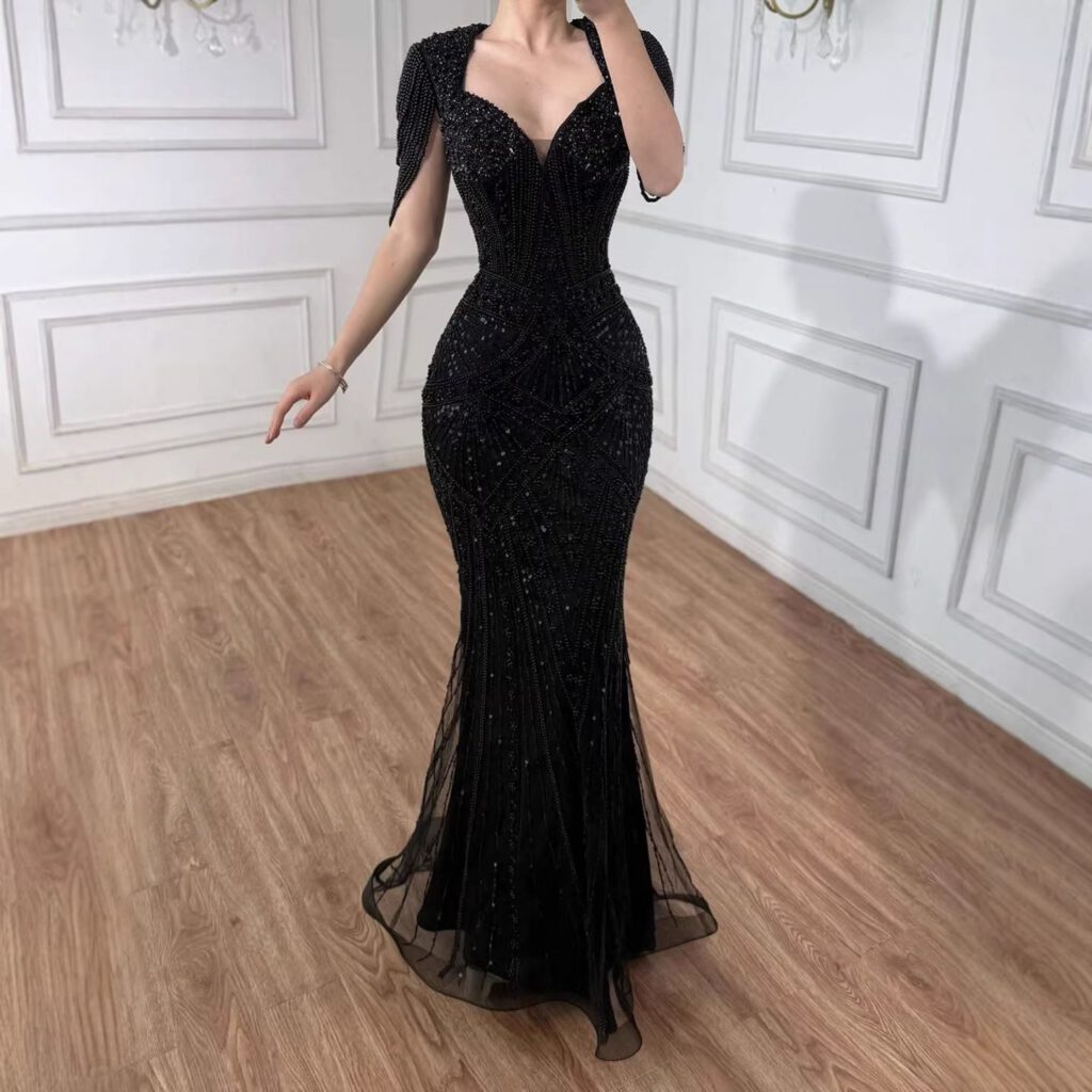Nove Dress Nude Pearl Beaded Mermaid Evening Dress - Style
