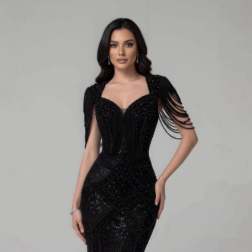 Nove Dress Nude Pearl Beaded Mermaid Evening Dress - Style