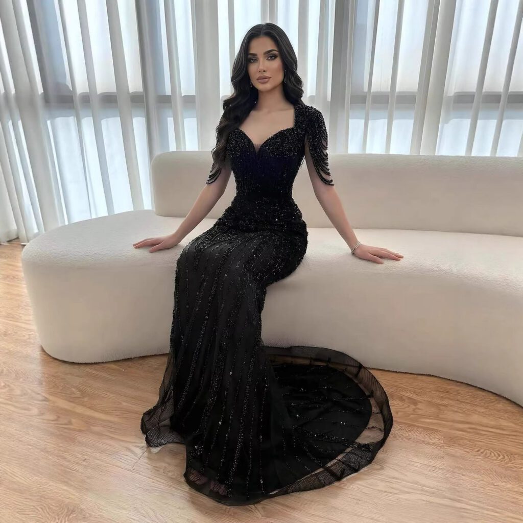 Nove Dress Nude Pearl Beaded Mermaid Evening Dress - Style