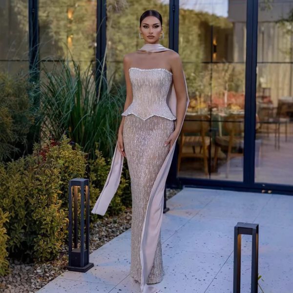 Nove Dress Nude Pearl Beaded Sparkle Evening Dress 1 - Nove Dress