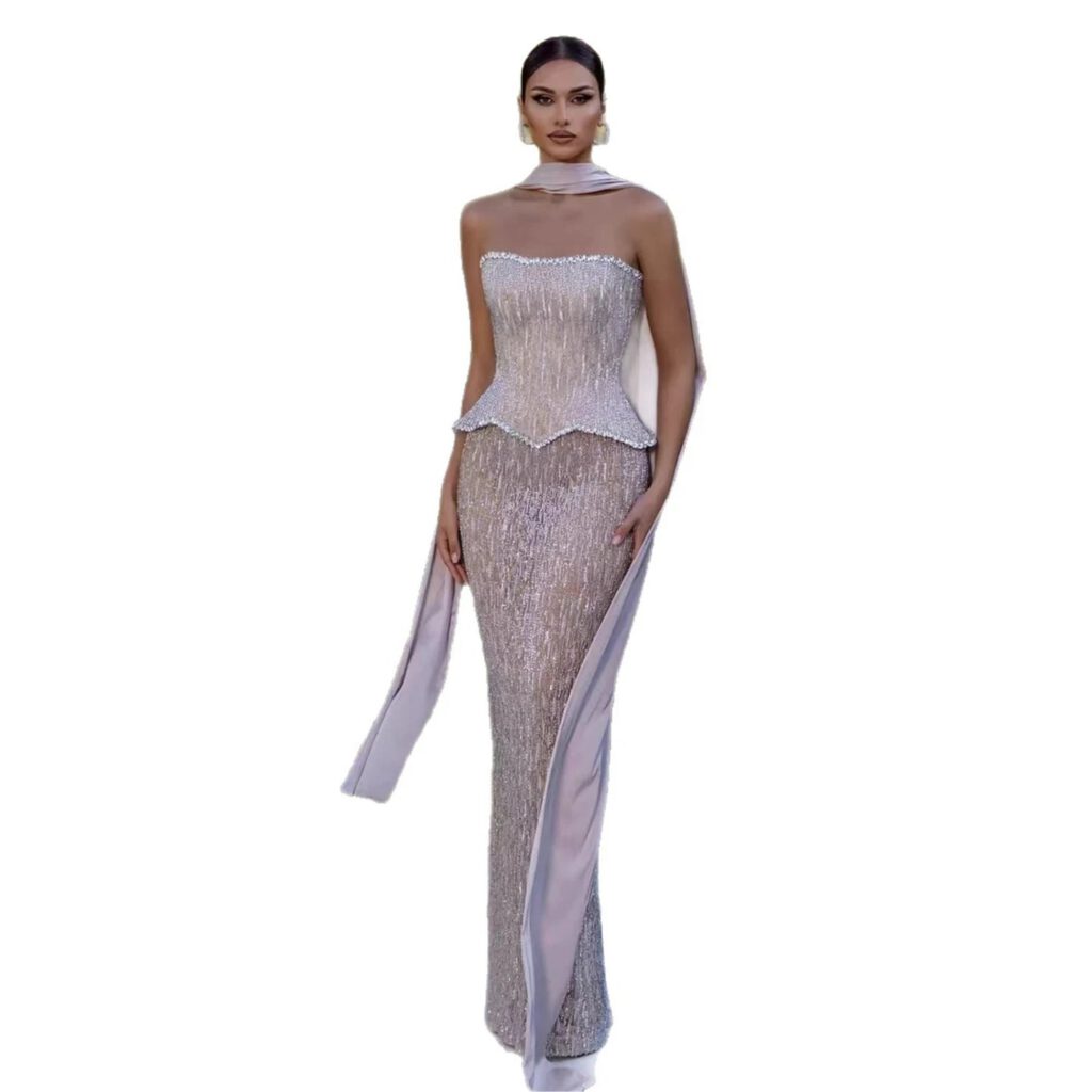 Nove Dress Nude Pearl Beaded Sparkle Evening Dress