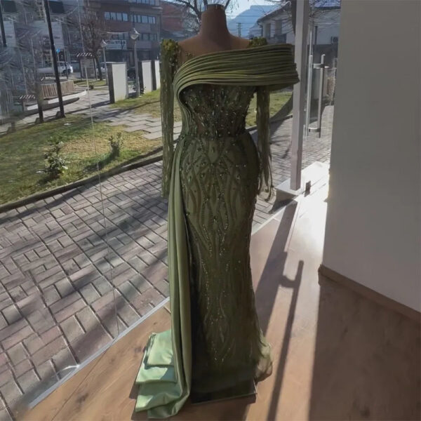 Nove Dress Olive Green Crystal Beaded Mermaid Evening Dress 1 - Nove Dress