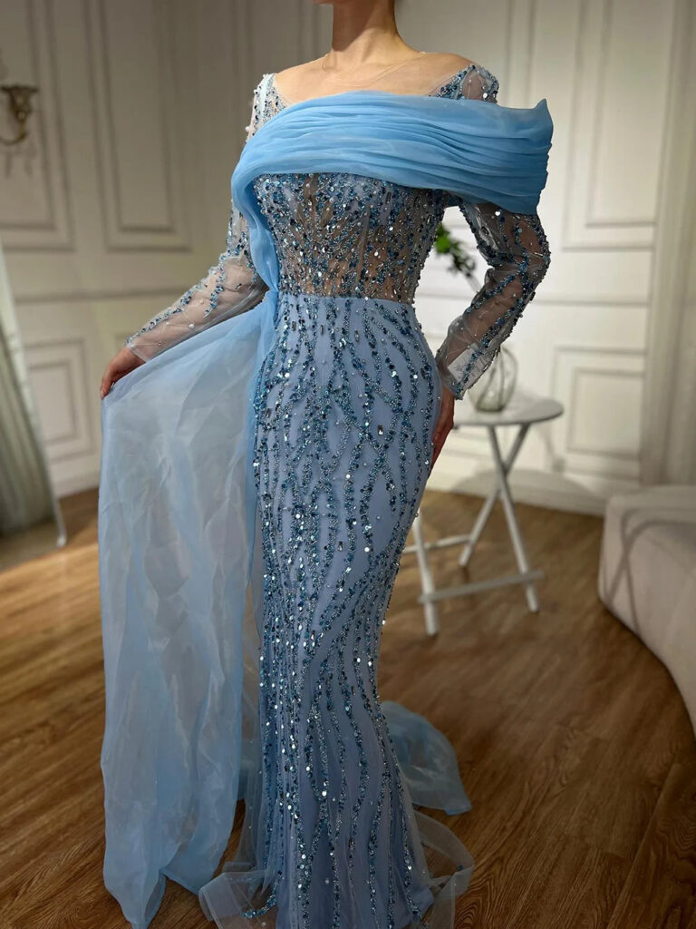 Nove Dress Olive Green Crystal Beaded Mermaid Evening Dress