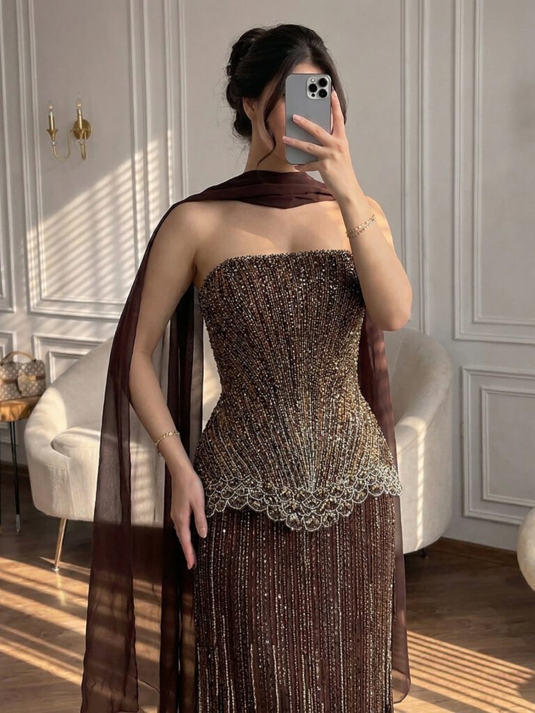 Nove Dress orange zweiteilig Abendkleid im arabischen Stil