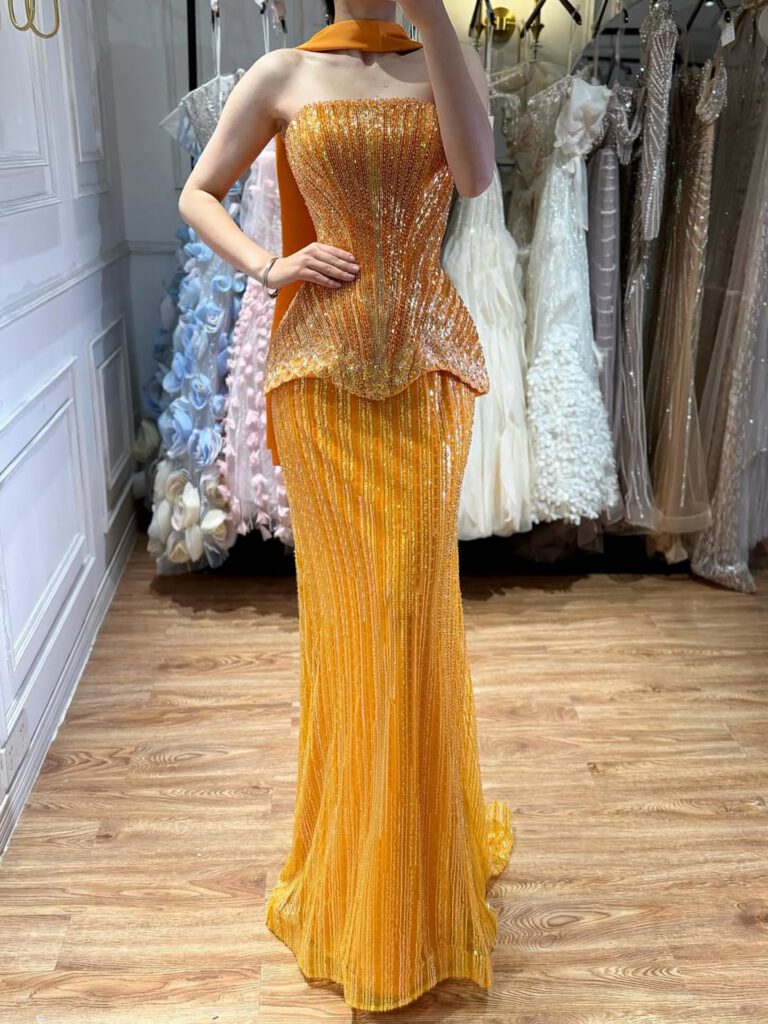 Nove Dress orange zweiteilig Abendkleid im arabischen Stil