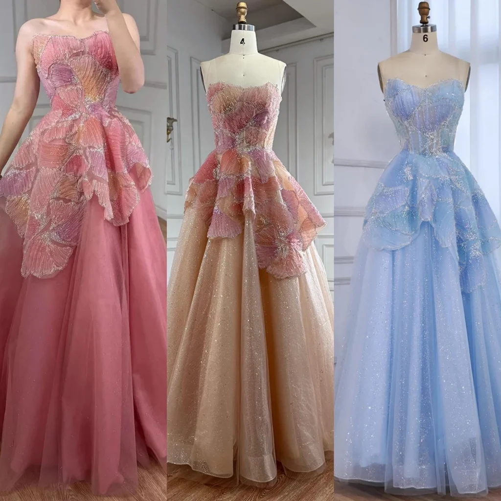 Nove Dress Peach 3D Floral Sparkle Tulle A-Line Evening Dress