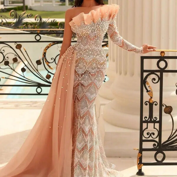 Nove Dress Pearl Beaded One Shoulder Evening Dress 1 - Nove Dress