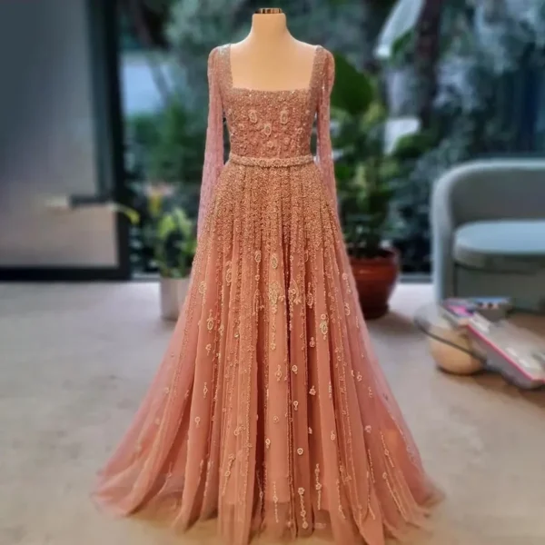 Nove Dress Pink Beaded A-Line Modest Evening Dress 1 - Nove Dress