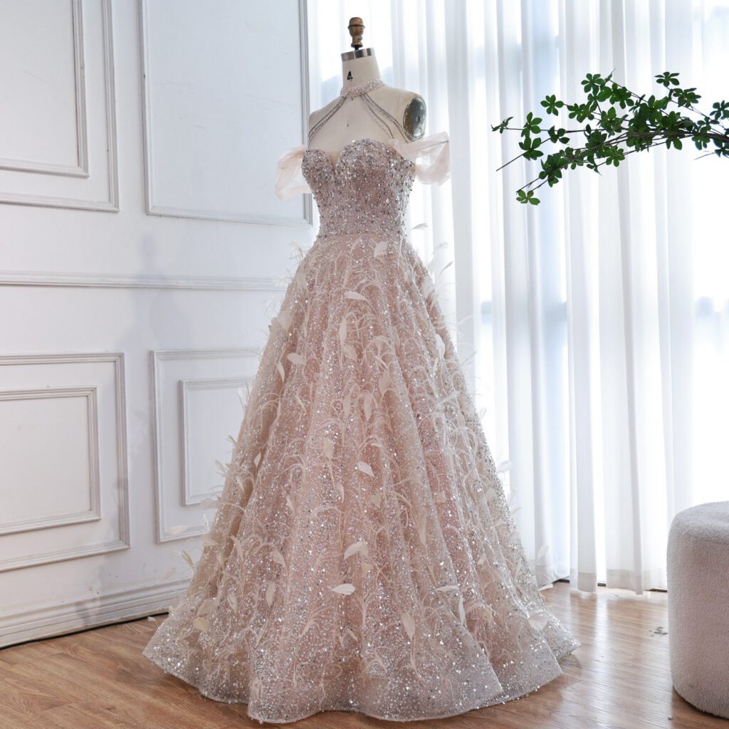 Nove Dress Pink Beaded Ball Gown Evening Dress