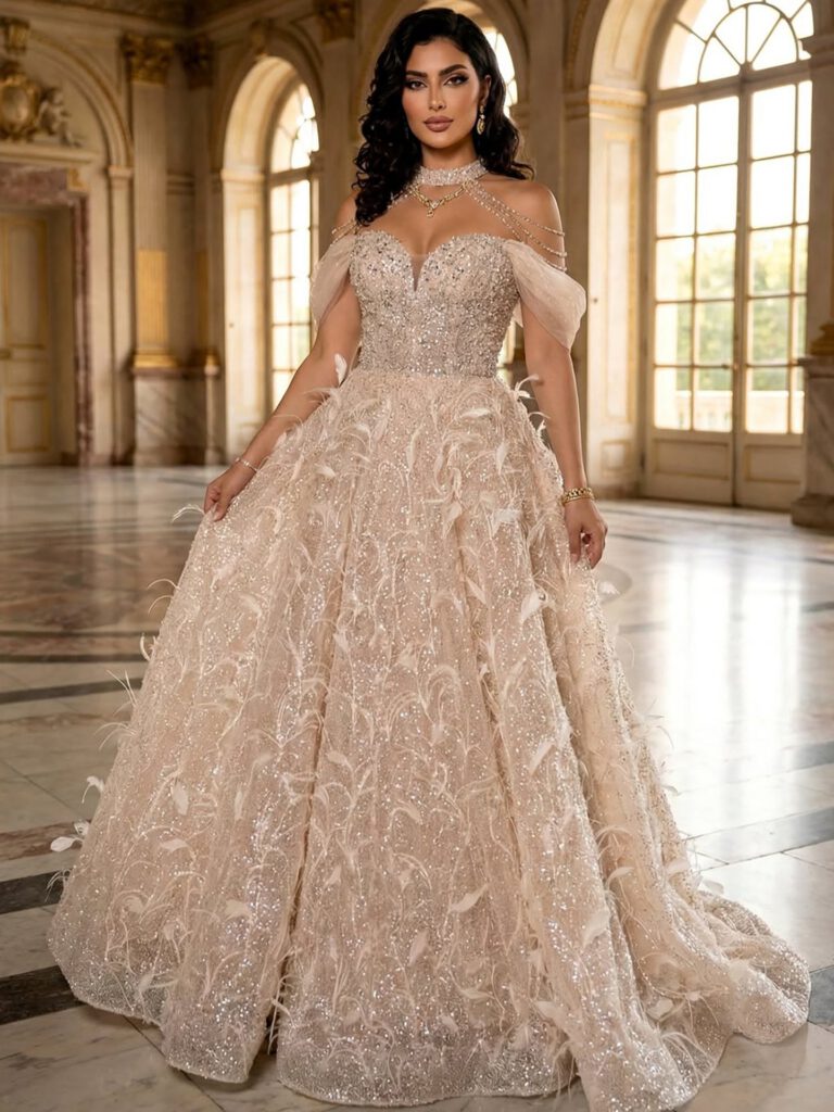 Nove Dress Pink Beaded Ball Gown Evening Dress