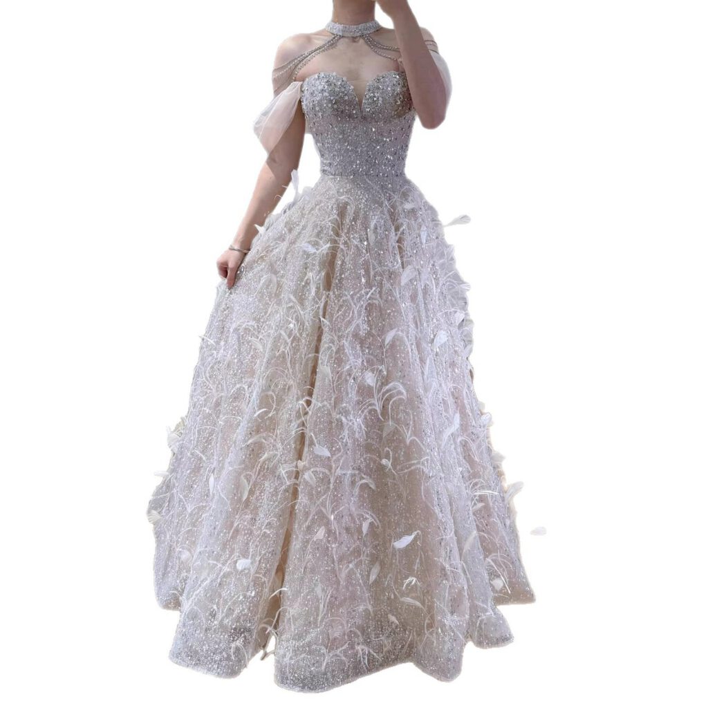Nove Dress Pink Beaded Ball Gown Evening Dress