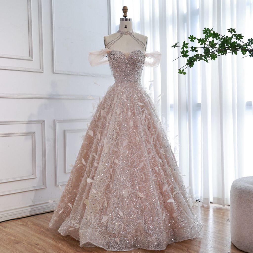 Nove Dress Pink Beaded Ball Gown Evening Dress