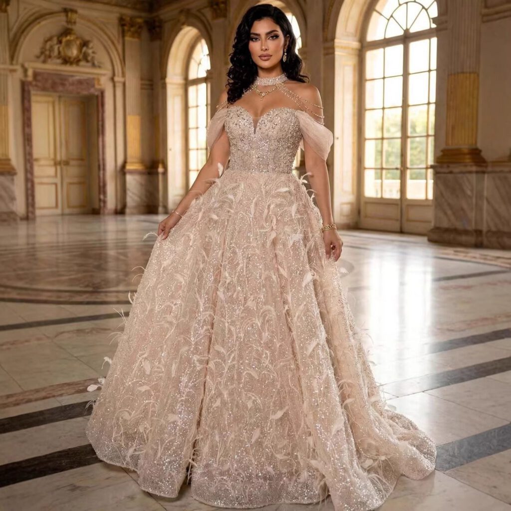 Nove Dress Pink Beaded Ball Gown Evening Dress