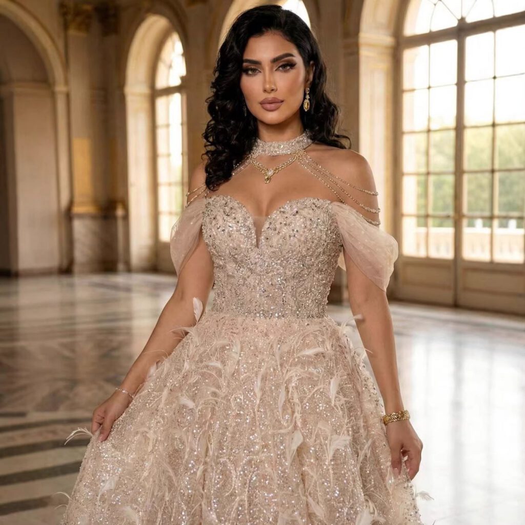 Nove Dress Pink Beaded Ball Gown Evening Dress