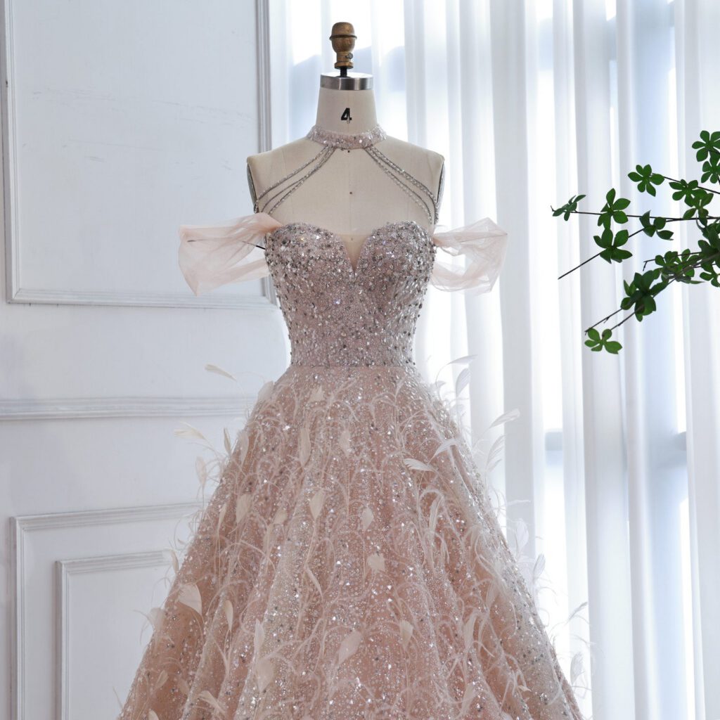 Nove Dress Pink Beaded Ball Gown Evening Dress