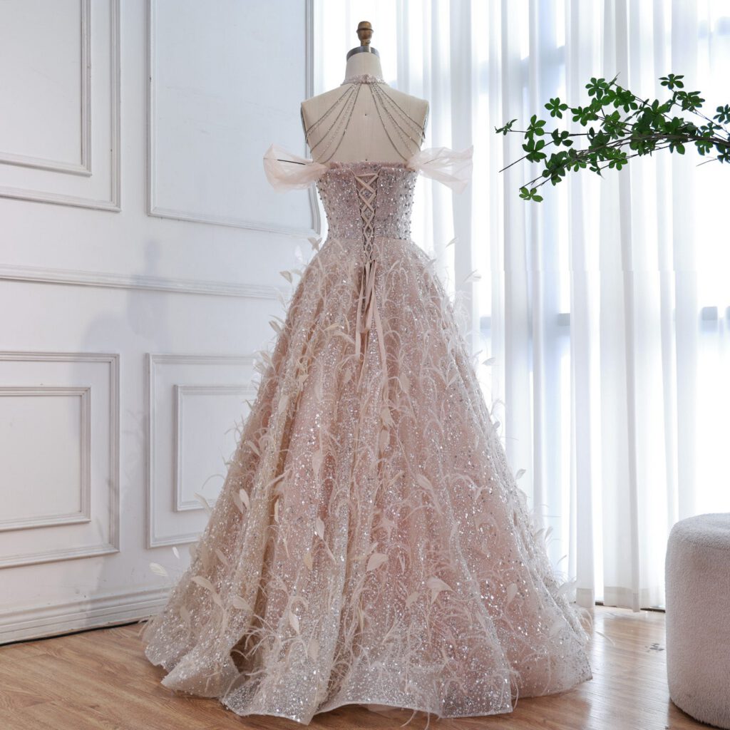 Nove Dress Pink Beaded Ball Gown Evening Dress