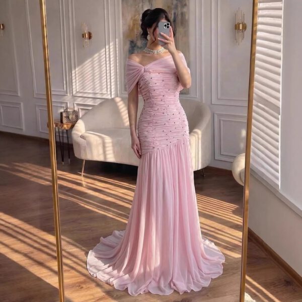 Nove Dress Pink Beaded Chiffon A-Line Evening Dress 1 - Nove Dress