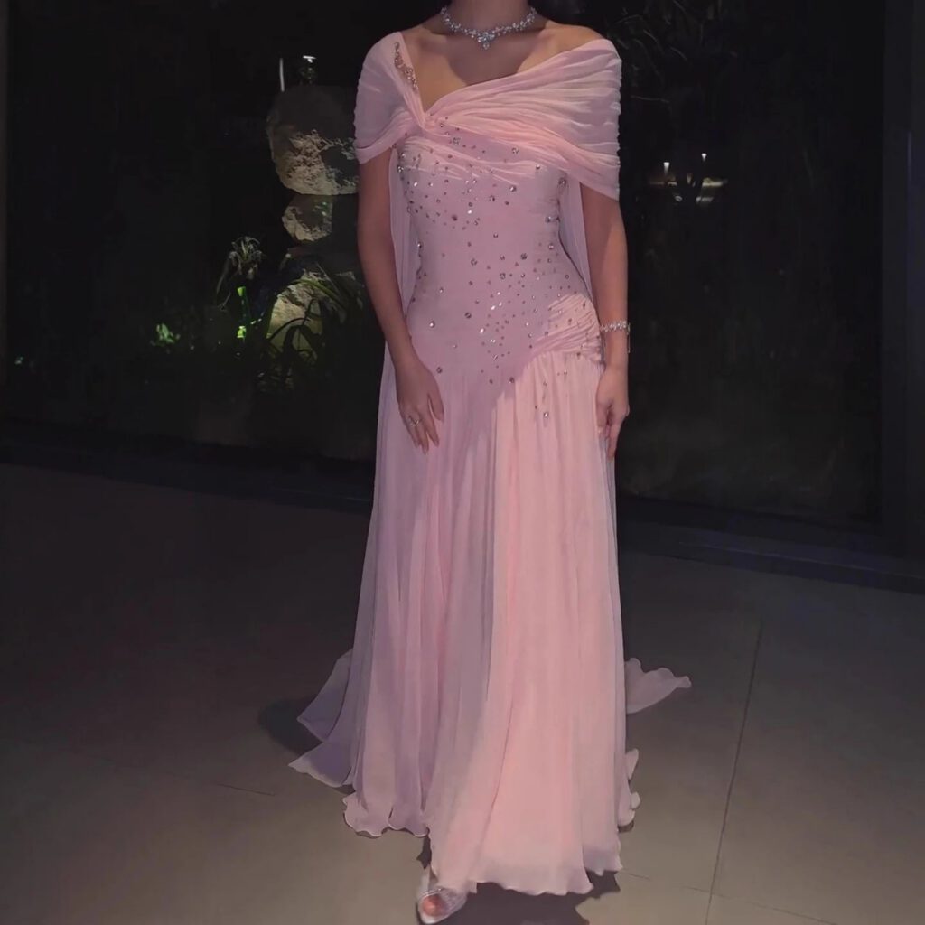 Nove Dress Pink Beaded Chiffon A-Line Evening Dress