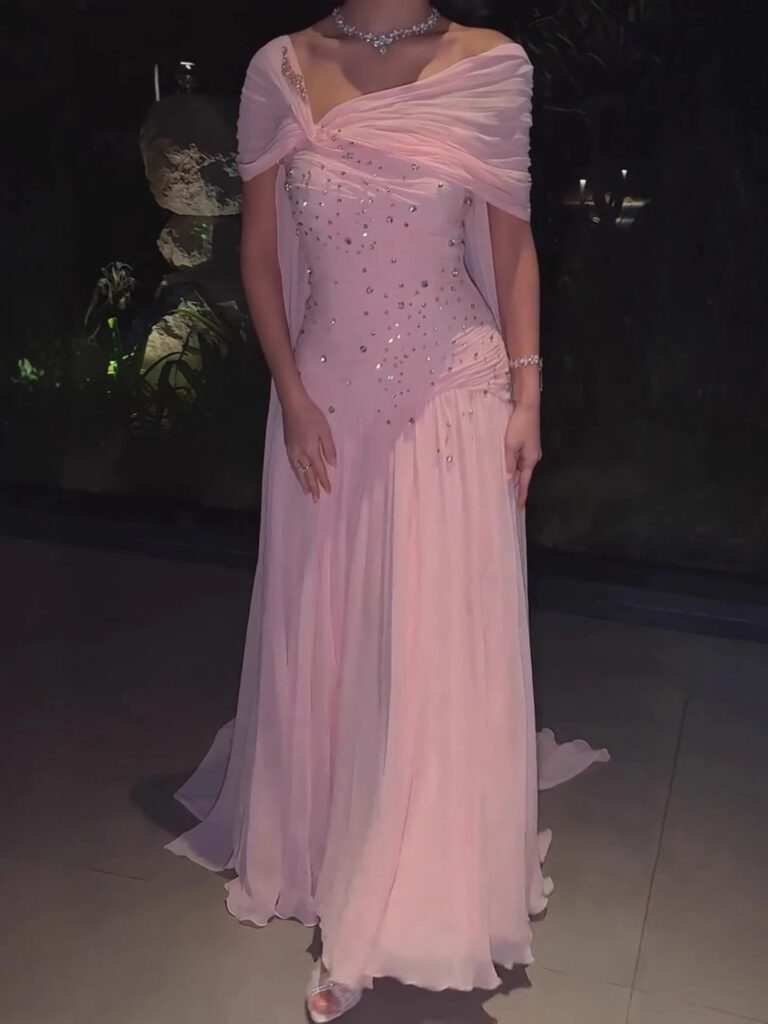 Nove Dress Pink Beaded Chiffon A-Line Evening Dress